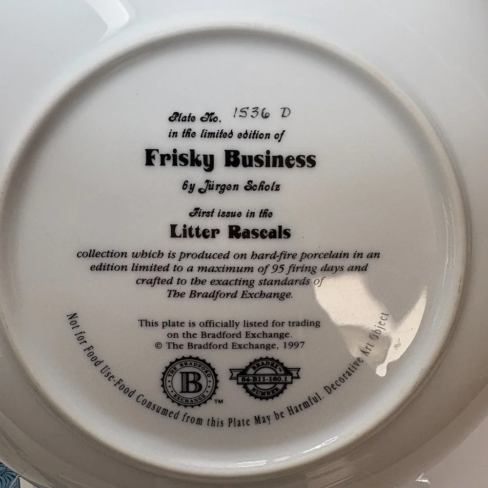Vtg Litter Rascals FRISKY BUSINESS Porcelain Plate BRADFORD EXCHANGE Cats Kitten